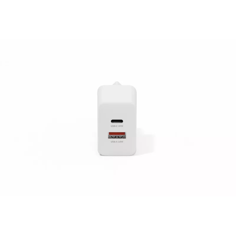 AC sisäkäyttöön USB GaN -laturi DIGITUS DA-10301 — 30W, 1× USB-C, 1× USB-A, 100–240V, valkoinen