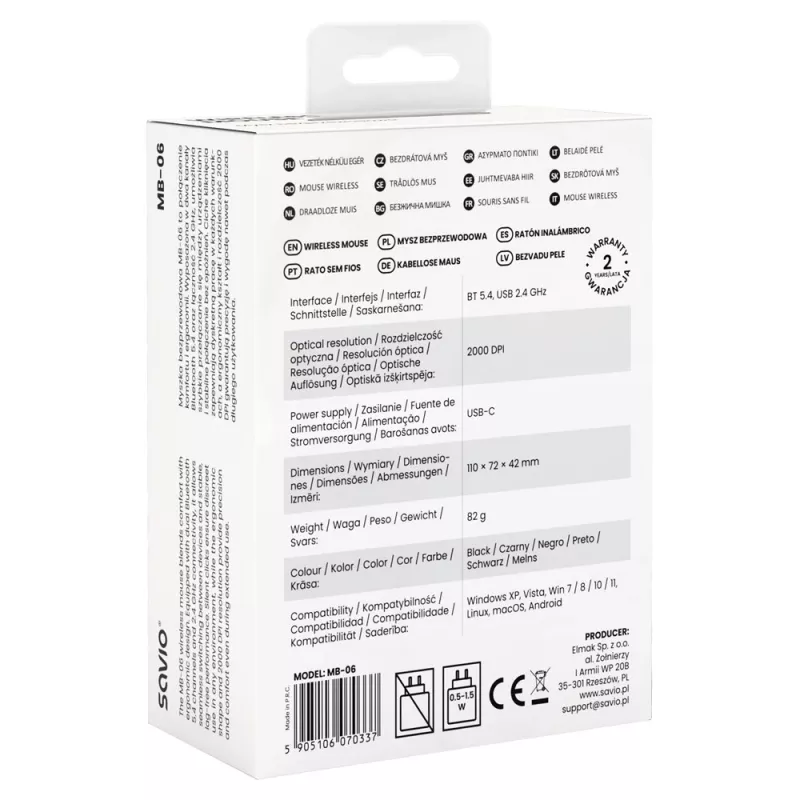 Savio MB-06 hiiri yleiskäyttöön molempikätinen Bluetooth 3800 DPI