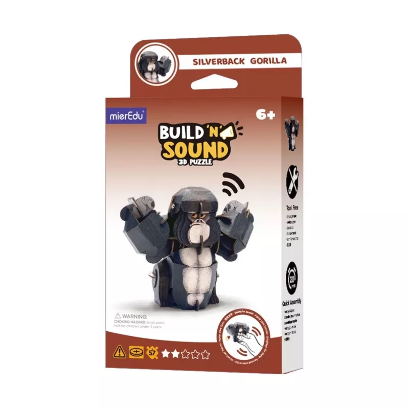 MierEdu Build and Listen 3D -palapeli - Hopeaselkägorilla