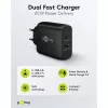 USB-C-pikalaturi, PD, GaN, 65 W (musta, 1x USB-C, 1x USB-A, Power Delivery)