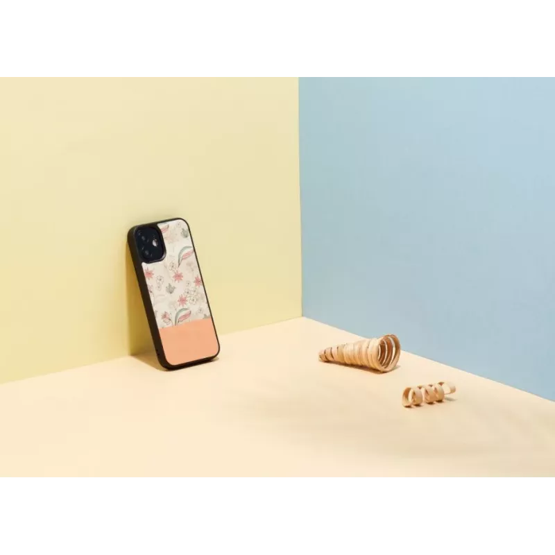 Man and Wood -suojakotelo iPhone 12 mini — pinkki kukka mustalla