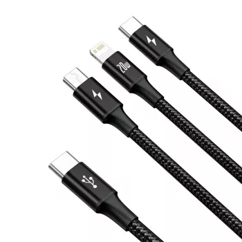 Baseus Rapid 3-in-1 USB-kaapeli 1,5 m USB-A USB-C/Micro USB-A/Lightning musta