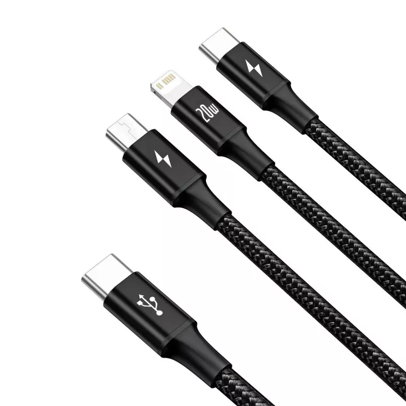 Baseus Rapid 3-in-1 USB-kaapeli 1,5 m USB-A USB-C/Micro USB-A/Lightning musta
