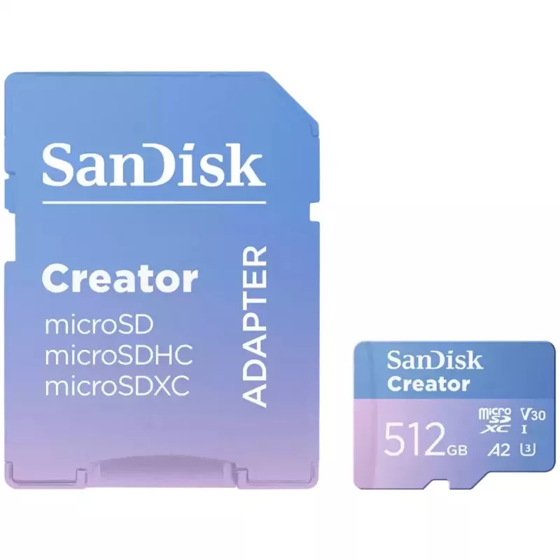 SanDisk Creator MicroSD-muistikortti 512 GB, suuret siirtonopeudet jopa 190 MB/s