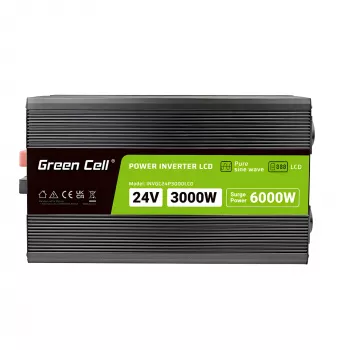 Auto-vaihtosuuntaaja Green Cell INVGC24P3000LCD 24V 3000W puhdas siniaalto, 230V 50Hz, LCD, tyyppi F