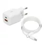 USB-laturi IBOX ILUC42W 42W (max. 33W), 1×USB-C PD3.0, 1×USB-A QC3.0, 100–240V, valkoinen