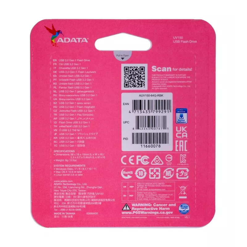 ADATA 64GB DashDrive UV150 USB-muistitikku USB Type-A 3.2 Gen 1 (3.1 Gen 1) musta