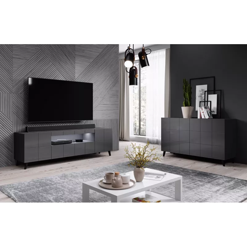 Cama Sideboard 2D REJA grafiitinharmaa kiiltävä/grafiitinharmaa kiiltävä
