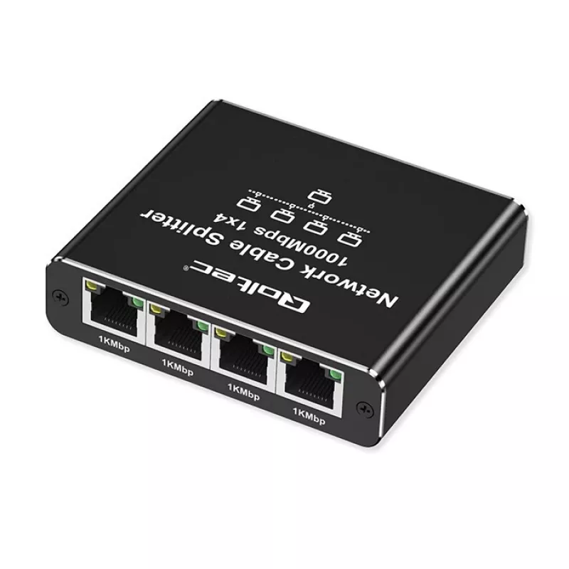 Ethernet-minikytkin QOLTEC 52293 1x4 RJ45, hallitsematon verkkohaaroitin 1-in 4-out