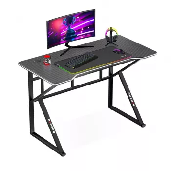 Pelipöytä huzaro Hero 1.6 musta — suora pöytä MDF/hiilikuitu 1200×600×750 mm, metallirunko