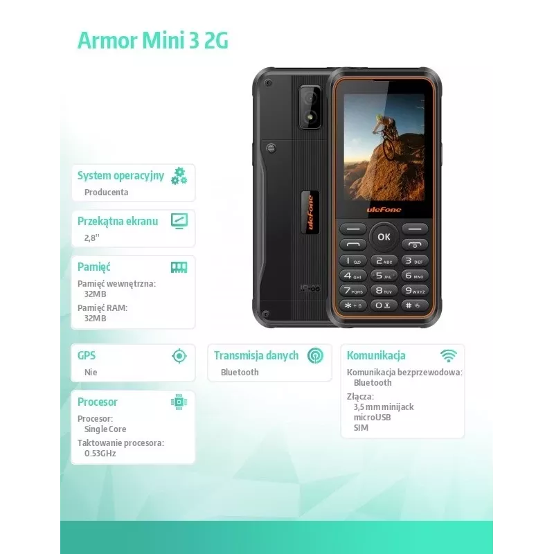 Matkapuhelin UleFone Phone Armor Mini 3 2G 2,8 tuuman musta