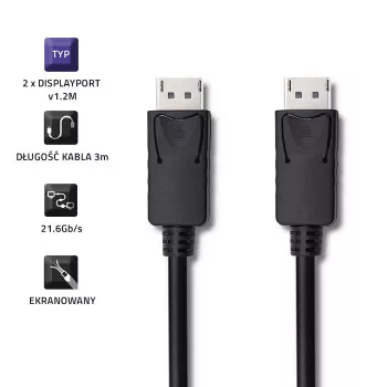 DisplayPort-kaapeli Qoltec 50374 3 m musta