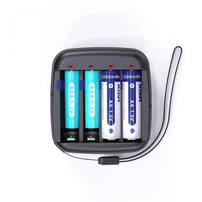 XTAR BC4 -paristolaturi AA/AAA NiMH- ja Li-Ion-akuille, 4 paikkaa, DC/USB-tulo, musta