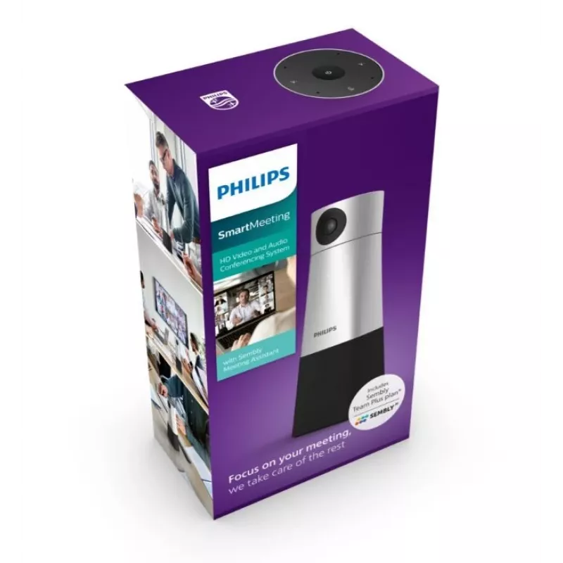 Philips PSE0550 SmartMeeting kannettava 4K-videoneuvottelukamera sisäänrakennetulla mikrofonilla, 30 kuvaa/s, USB, musta/hopea