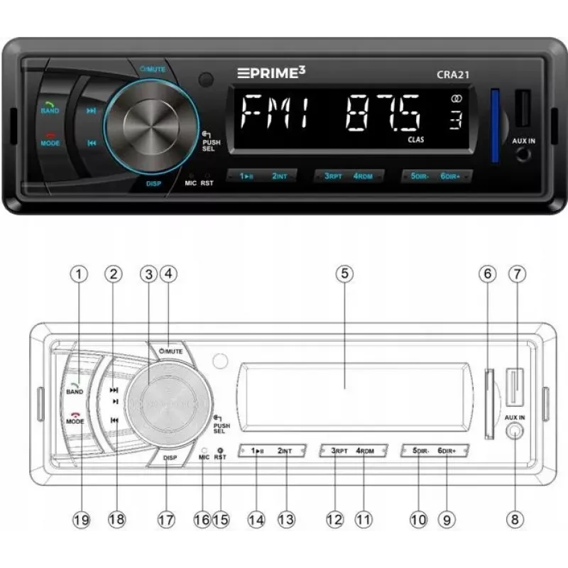 Auto-FM-radiovastaanotin PRIME3 CRA21 BT Bluetooth UKW-virittimellä ja Bluetooth-yhteydellä