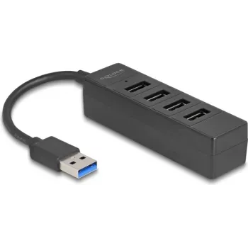 USB-keskitin DELOCK 64350 — 4-porttinen USB 3.2 Gen 1 (Type-A), 5000 Mbit/s, 5 V/0,9 A, ABS, musta