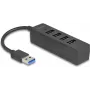 USB-keskitin DELOCK 64350 — 4-porttinen USB 3.2 Gen 1 (Type-A), 5000 Mbit/s, 5 V/0,9 A, ABS, musta