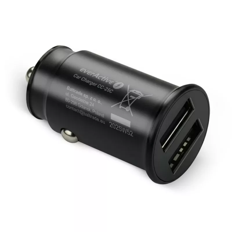 everActive CC-25C autolaturi, 2x USB 12 W, USB-C-kaapelilla