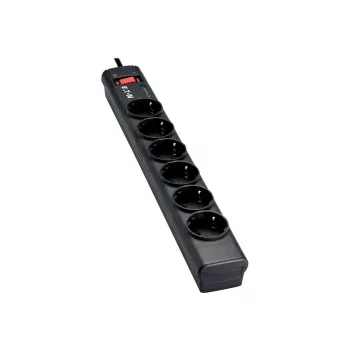 Eaton Protection Strip 6 DIN - jatkojohto ylijännitesuojalla (6-osainen Schuko-pistorasia, kytkettävä) - musta (PS6D)