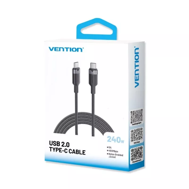 USB-C-C 2.0 Vention 3.1 5A 240W 2 m BK kaapeli