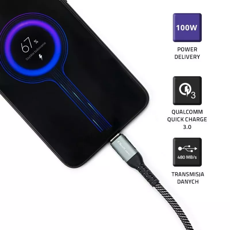 USB-kaapeli Qoltec 52358 1,5 m USB-C musta USB 2.0 0,48 Gbit/s