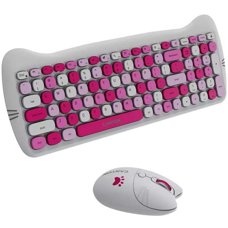 Langaton näppäimistö- ja hiirisarja CANYON HSET-W6 Pink Kitty Edition