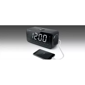 Kelloradio Muse M-192 CR — digitaalikello, FM-viritin, 1,8 tuuman LED-näyttö, musta puu, AC 100–240V, AAA-varmistus