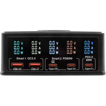 Moniporttinen laturi Exsys EX-1106 160W, musta, useita USB-lähtöportteja