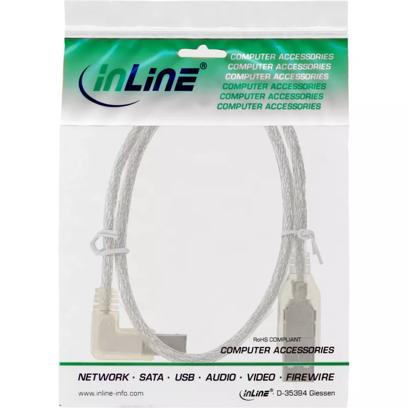 Microconnect USBAB5ANGLED-L USB-kaapeli USB 2.0 5 m USB A USB B valkoinen