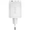 USB-C-pikalaturi Nano, PD, GaN, 65 wattia (valkoinen, 1x USB-A, 2x USB-C PD, Charge 3.0)