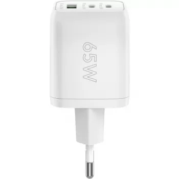 USB-C-pikalaturi Nano, PD, GaN, 65 wattia (valkoinen, 1x USB-A, 2x USB-C PD, Charge 3.0)
