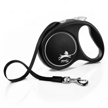 Flexi Black Design M, nauhalla varustettu flexi, 5 m, keskikokoisille koirille (10–25 kg), enimmäiskuormitus 20 kg