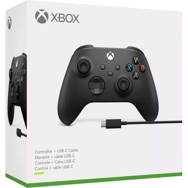Microsoft Xbox Wireless Controller + USB-C-kaapeli musta peliohjain analoginen / digitaalinen PC, Xbox One, Xbox One S, Xbox One X, Xbox Series S, Xbox Series X