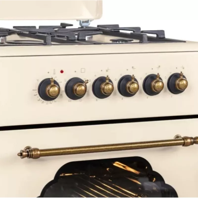 Kaasu-sähköliesi MPM MPM-56-KRM-14, 56 cm, 4 kaasupoltinta, sähköuuni, kerma