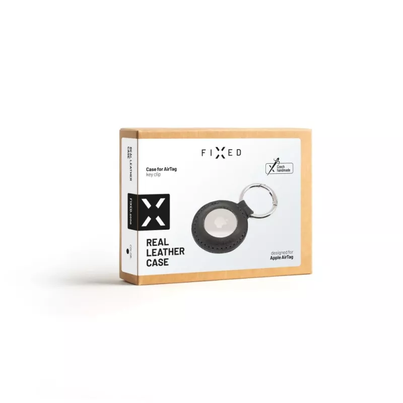 Suojakotelo nahkaa Apple AirTagille FIXED FIXWAT-C2-BK aitoa naudan nahkaa musta kompakti tasku