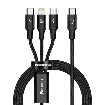 Baseus Rapid 3-in-1 USB-kaapeli 1,5 m USB-A USB-C/Micro USB-A/Lightning musta