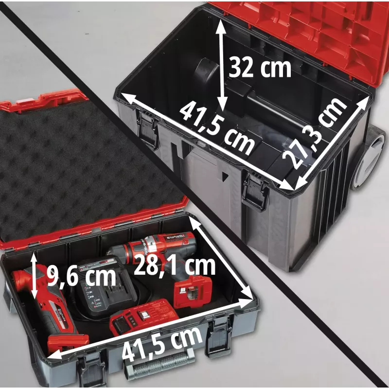 Työkalulaukku Einhell E-Case Tower musta punainen polypropeeni lämmönkestävä roiskevesitiivis
