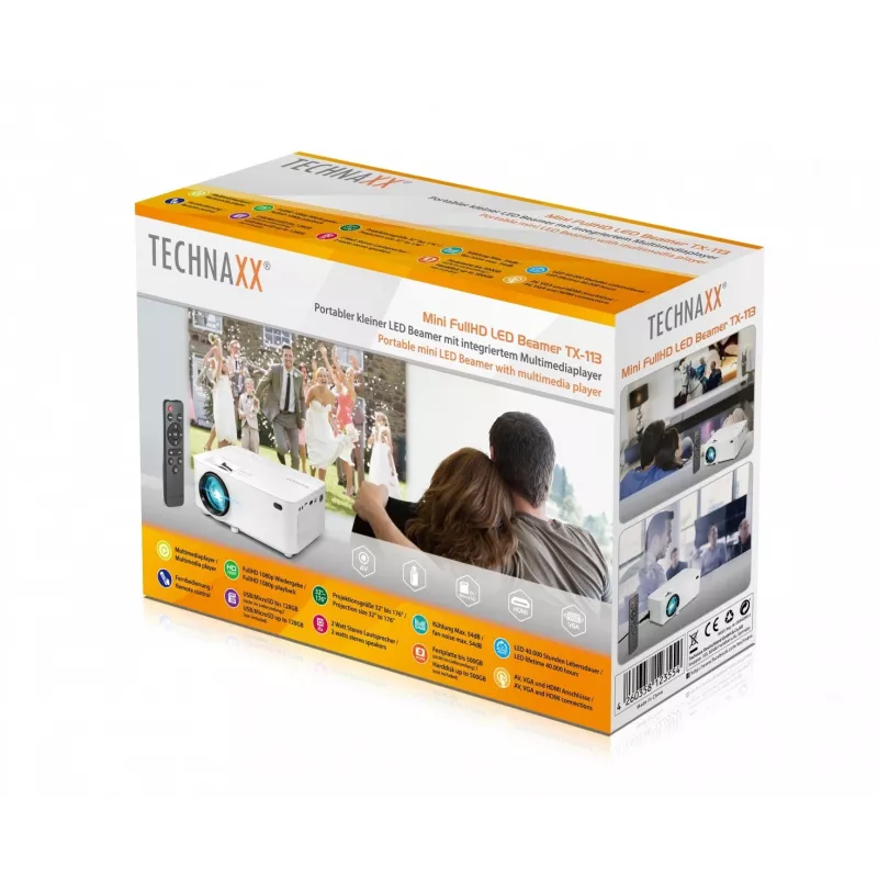 Technaxx TX-113 Standard Throw -projektori 1800 ANSI lumenia LED 800x480 valkoinen