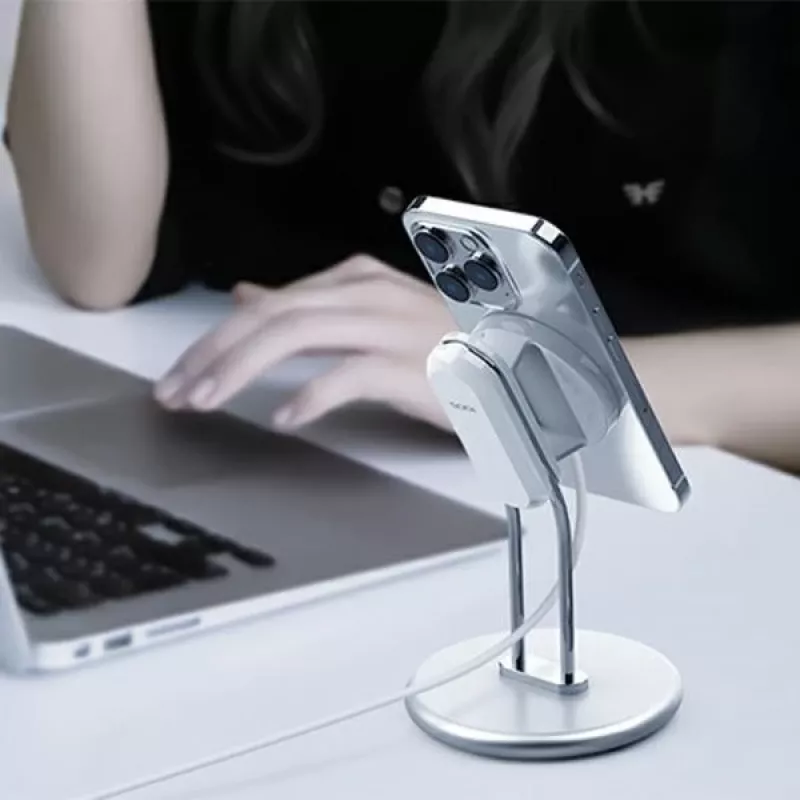 Puhelinteline SODI SIM-300 hopea MagSafe – pöytäteline MagSafe-yhteensopivalle iPhonelle