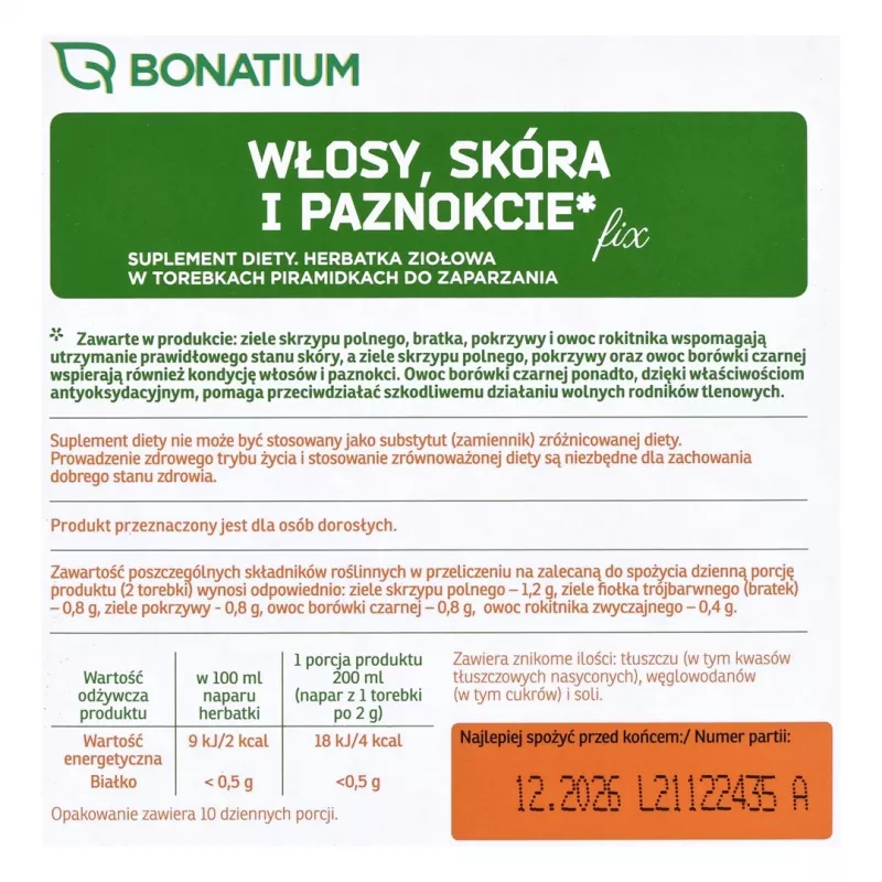 Bonatium yrttitee hiuksille, iholle ja kynsille Fix 20 kpl