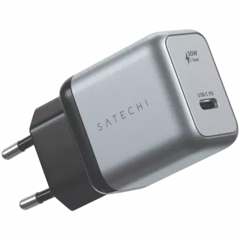Mobiililaitteen laturi Satechi ST-UC30WCM-EU — yleinen AC-laturi sisäkäyttöön 1× USB-C, musta/hopea