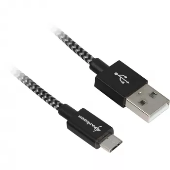 USB 2.0 -kaapeli, USB-A-pistoke > Micro-USB-pistoke (musta/harmaa, 0,5 metriä, päällystetty)
