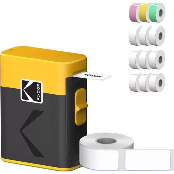 Tarratulostimen kasettipaketti Kodak M50 Label Era, keltainen täyttökasetti M50Y ja 13 tarrarullaa