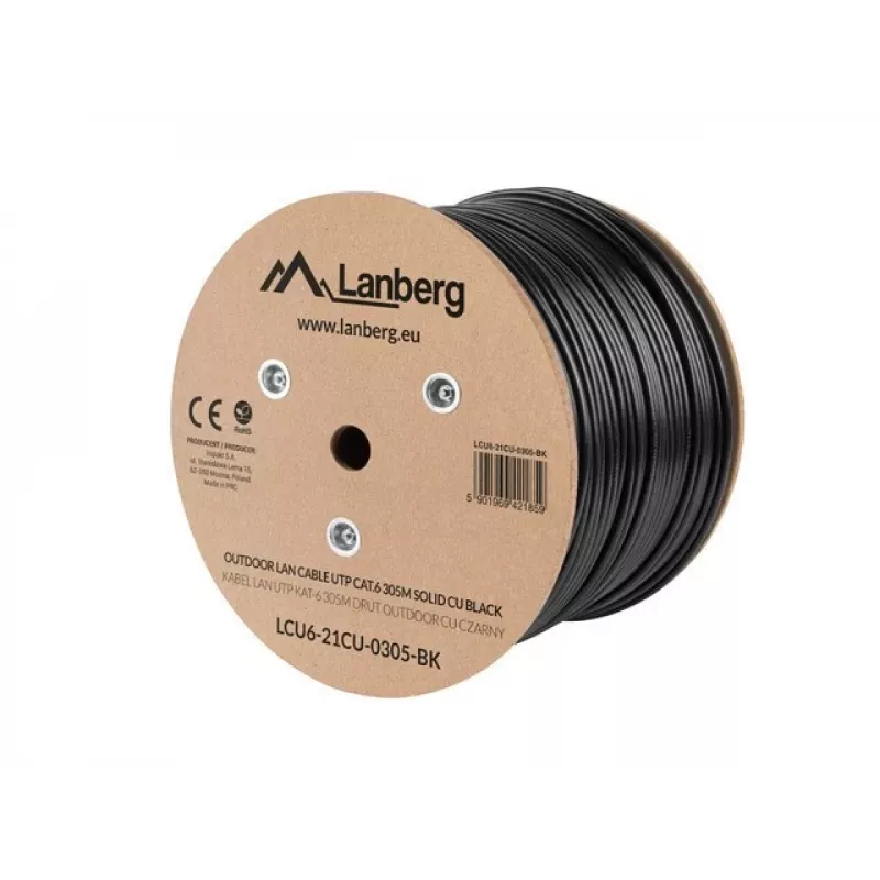 Lanberg LCU6-21CU-0305-BK verkkokaapeli musta 305 m Cat6 U/UTP (UTP) ulkokäyttöön