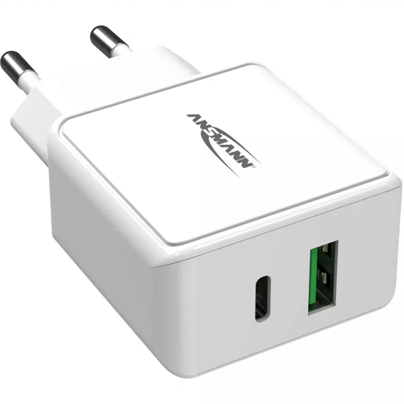 ANSMANN HC218PD - verkkolaite - 18 W - 3000 mA - PD, QC 3.0 - 2 lähtöporttia (USB, USB-C) - valkoinen (1001-0111)