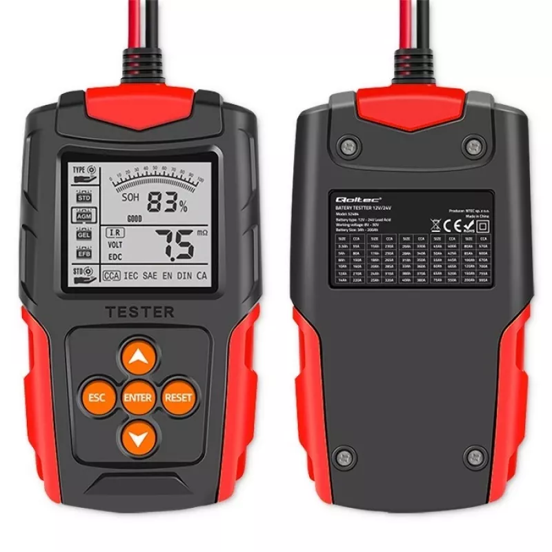 Qoltec 52484 LCD digitaalinen akkutesteri | 12V | 24V | 3Ah-200Ah