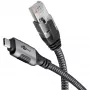 Ethernet-kaapeli USB-C 3.2 Gen2 uros > RJ-45 uros, LAN-sovitin musta/hopea, 2 metriä, punottu tekstiilivaippa
