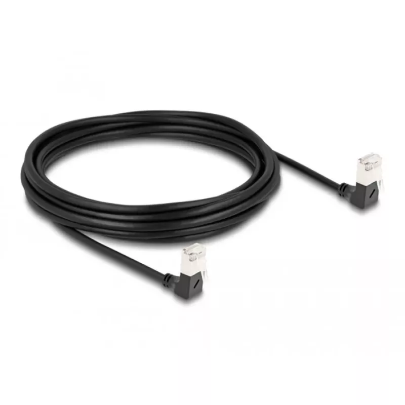 DeLOCK RJ45 verkkokaapeli Cat.6A S/FTP ohut 90° alaspäin 5m musta