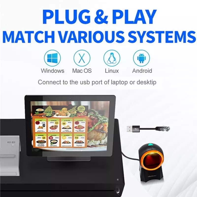 Qoltec 50857 langallinen pöytäviivakoodinlukija, 1D/2D, QR, USB, 1,75 m johto