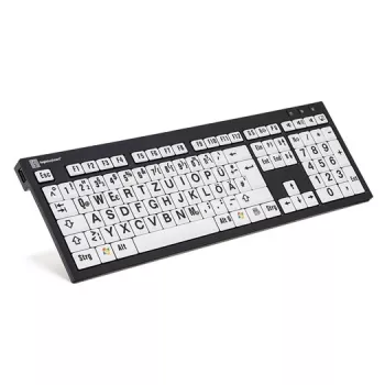 Logickeyboard XL Print Universal USB QWERTZ saksa musta valkoinen